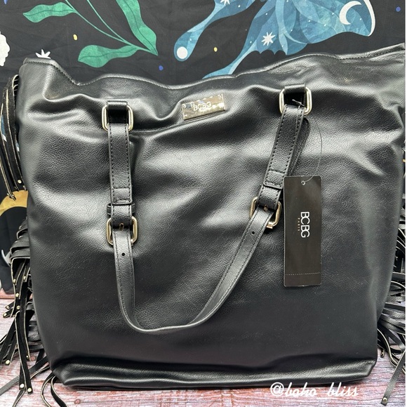 BCBG | Large Black Fringe Tote Bag NWT - Picture 1 of 8